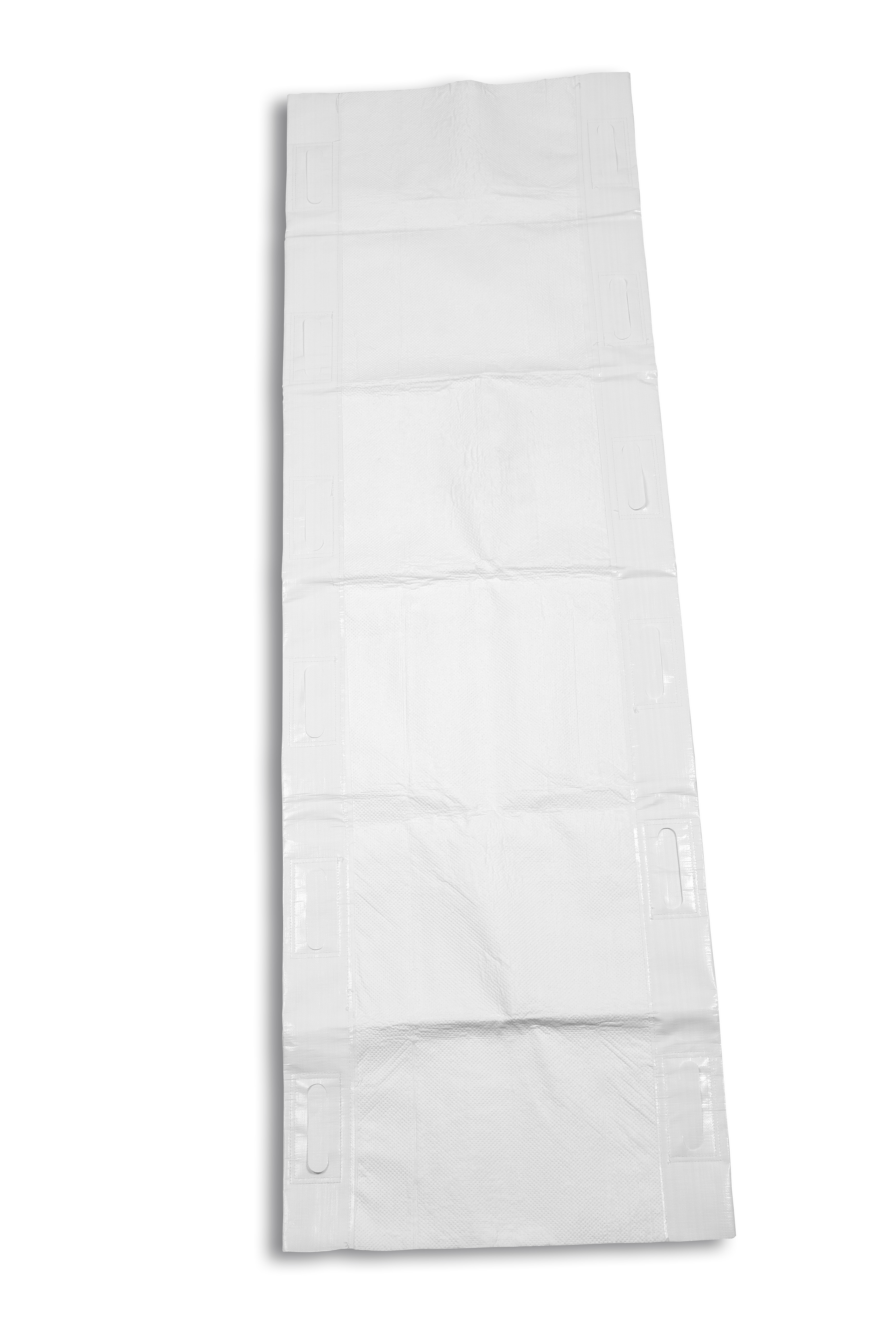 The Rescue Trade disposable rescue cloth has a tear-resistant carrying surface and is made of sturdy polyethylene fabric. The load-bearing capacity, based on DIN EN 1865-1, allows you to: 
rescuing and rescuing lying patients up to 150kg. Despite the high absorbency, 
It is lightweight and comfortable.
Absorbency tested according to ISO 11948-1 with water: 15,519l.
Absorbency tested according to ISO 11948-1 with saline: 4,852l.
With 12 stamped-in carrying handles.